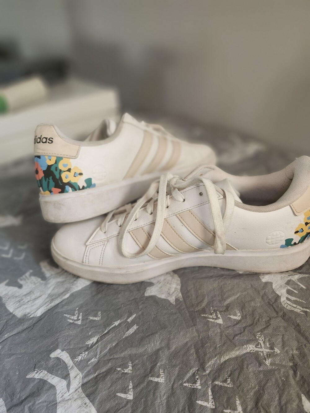 adidas Women’s White Sneakers with Multicolor Floral Heel